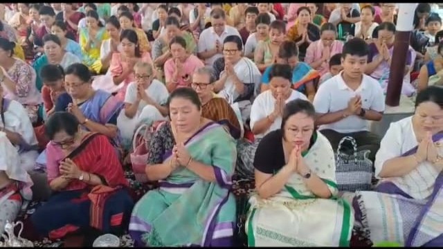 Devotees offering prayers at Agartala Venuvan Buddha Vihar on Buddha Purnima on May 23, 2024